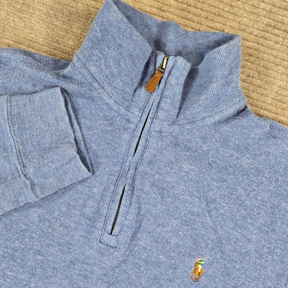 Polo Ralph Lauren Mens S Blue Estate Rib Quarter-Zip Cotton Pullover Sweater